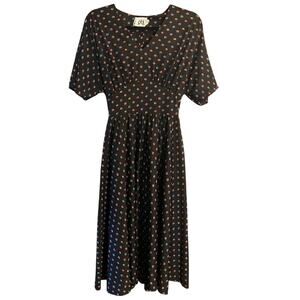 Pbj Vintage Colorful Polka Dot Short Sleeve Tie Waist Midi Dress Size 11 Womens